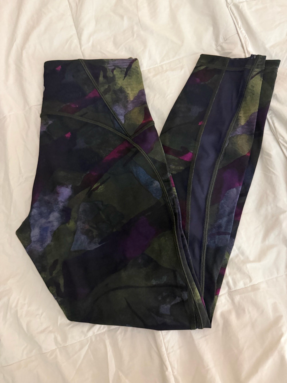 Lululemon Abstract Camo High-Waist Leggings in Olive, Purple & Navy